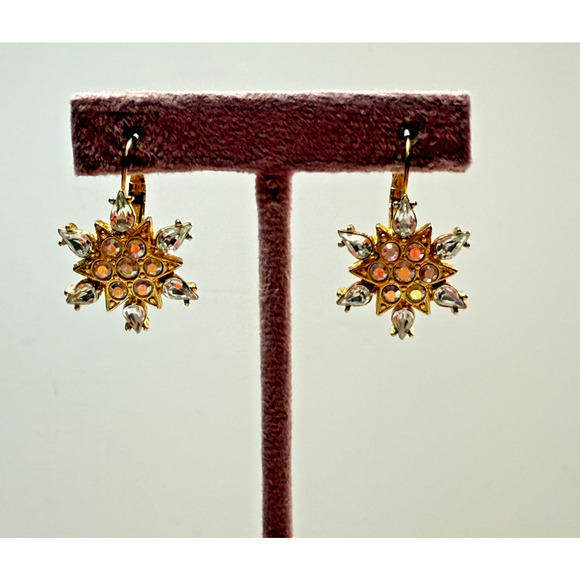 Kirks Folly Star Snowflake AB Aurora Borealis Rhinestone Crystal Earrings Gold - Picture 3 of 5